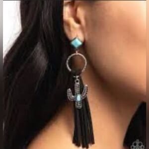 Southwestern Vibe Turquoise With Black Leather Tassels